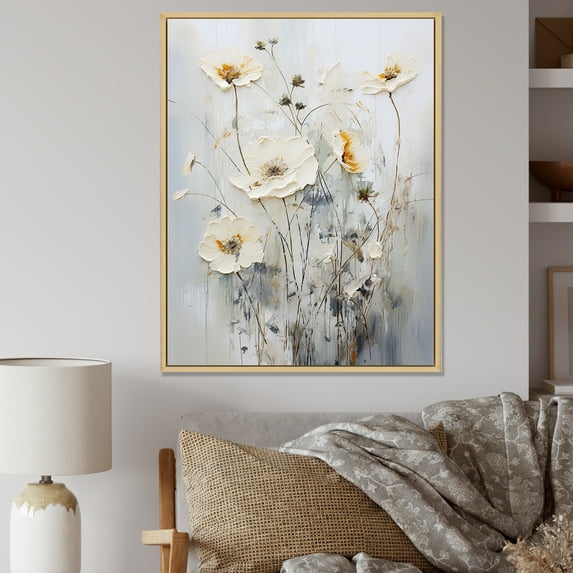Designart "Fantasia Of White Wildflowers" Wildflowers Floater Framed Wall Decor