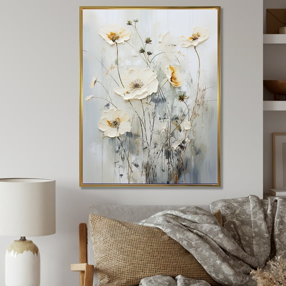 Designart "Fantasia Of White Wildflowers" Wildflowers Floater Framed Wall Decor