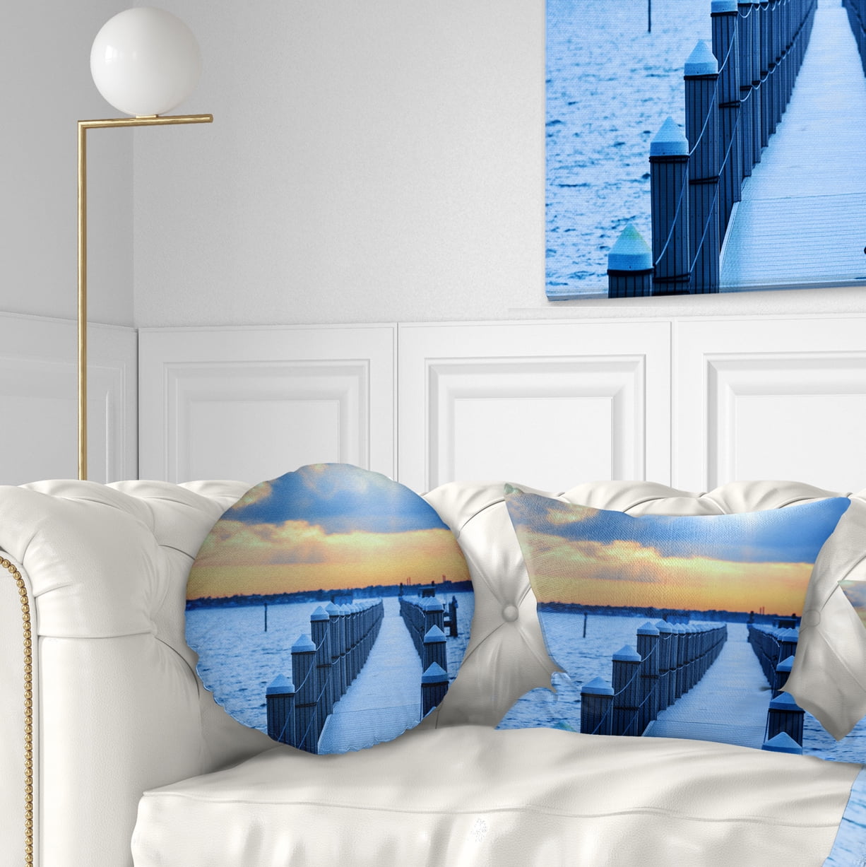Designart Fantastic Blue Boardwalk and Seashore - Bridge Throw Pillow - 12x20