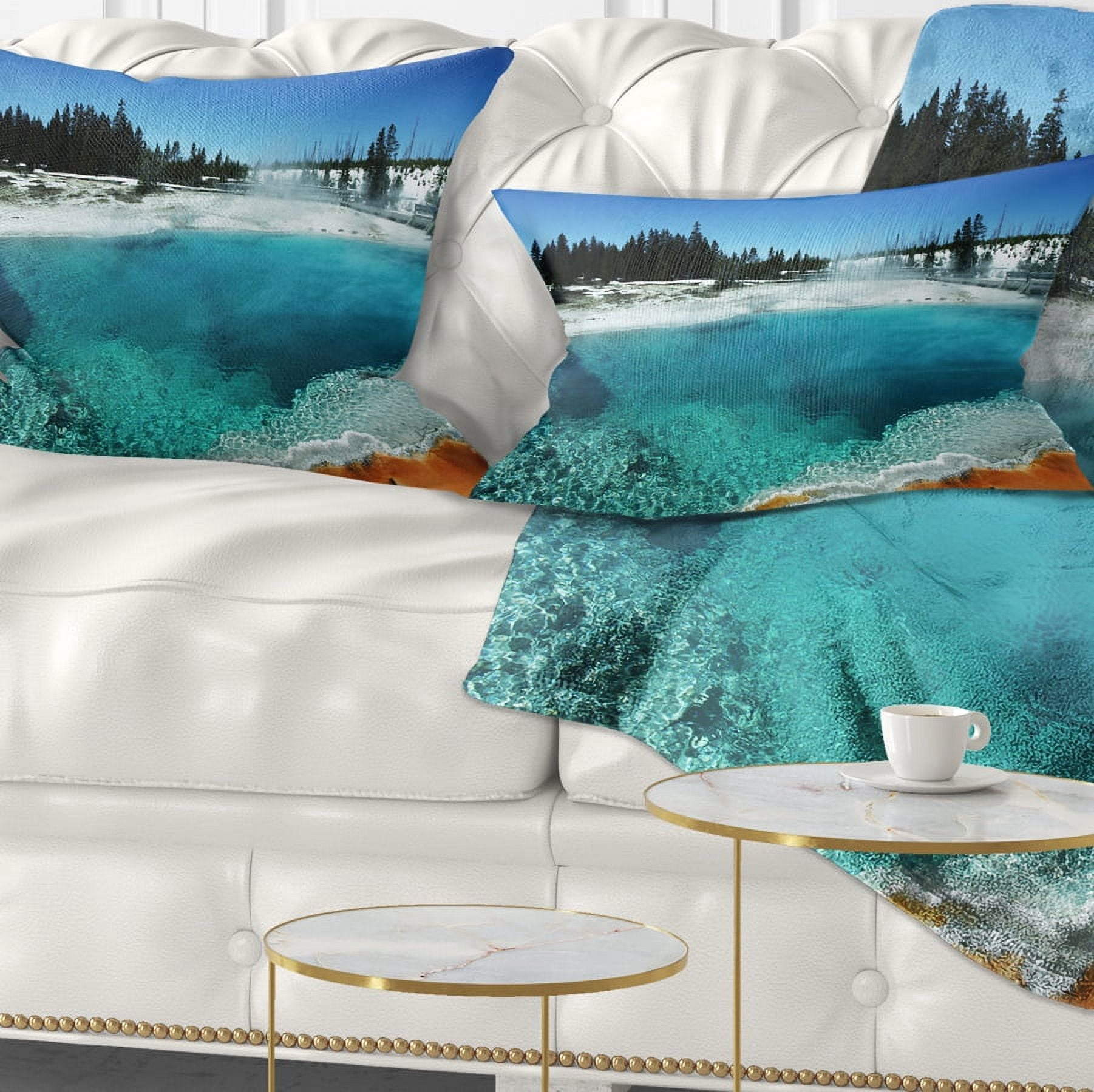 Designart Fantastic Blue Yellowstone Lake - Landscape Wall Throw Pillow - 12x20