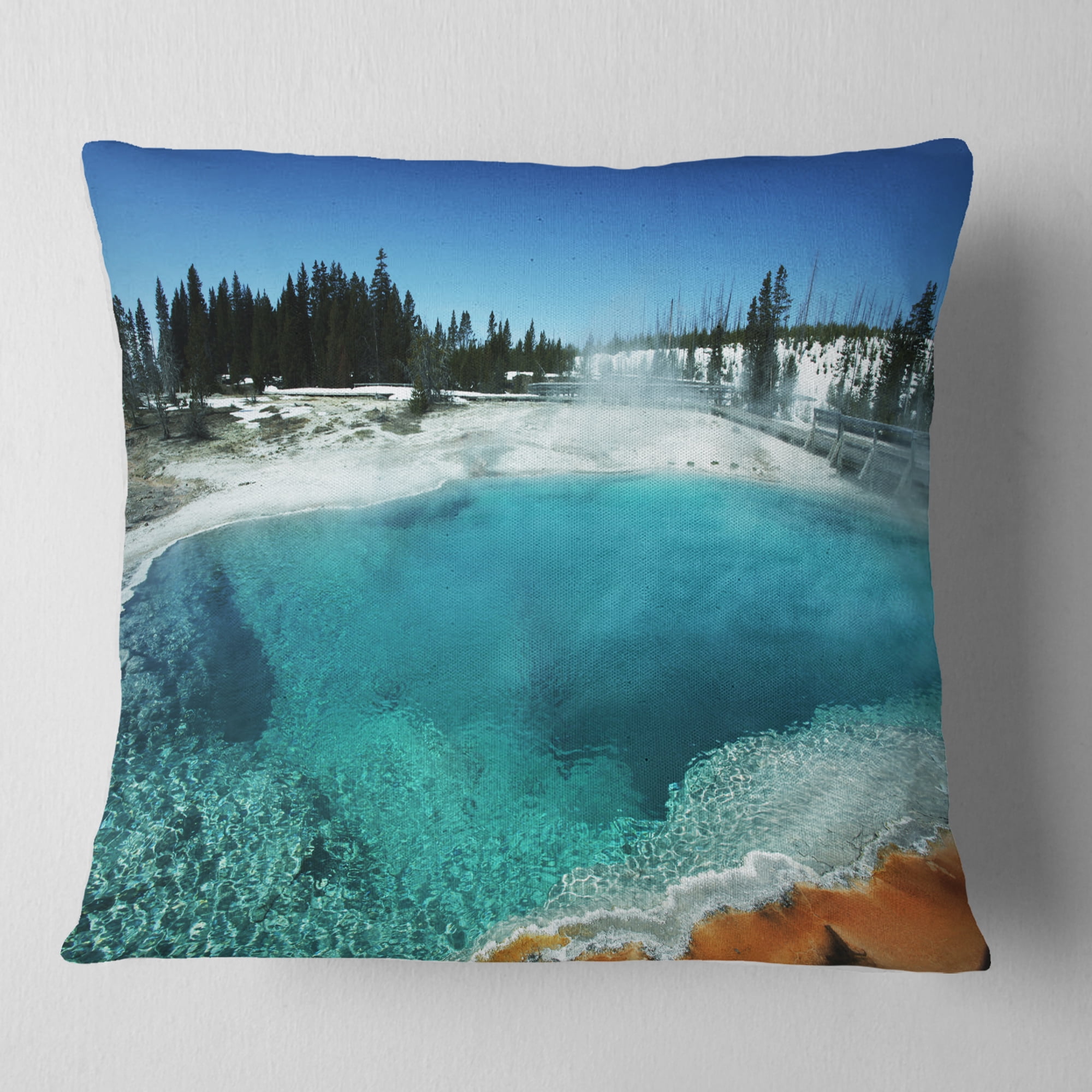 Designart Fantastic Blue Yellowstone Lake - Landscape Wall Throw Pillow - 18x18