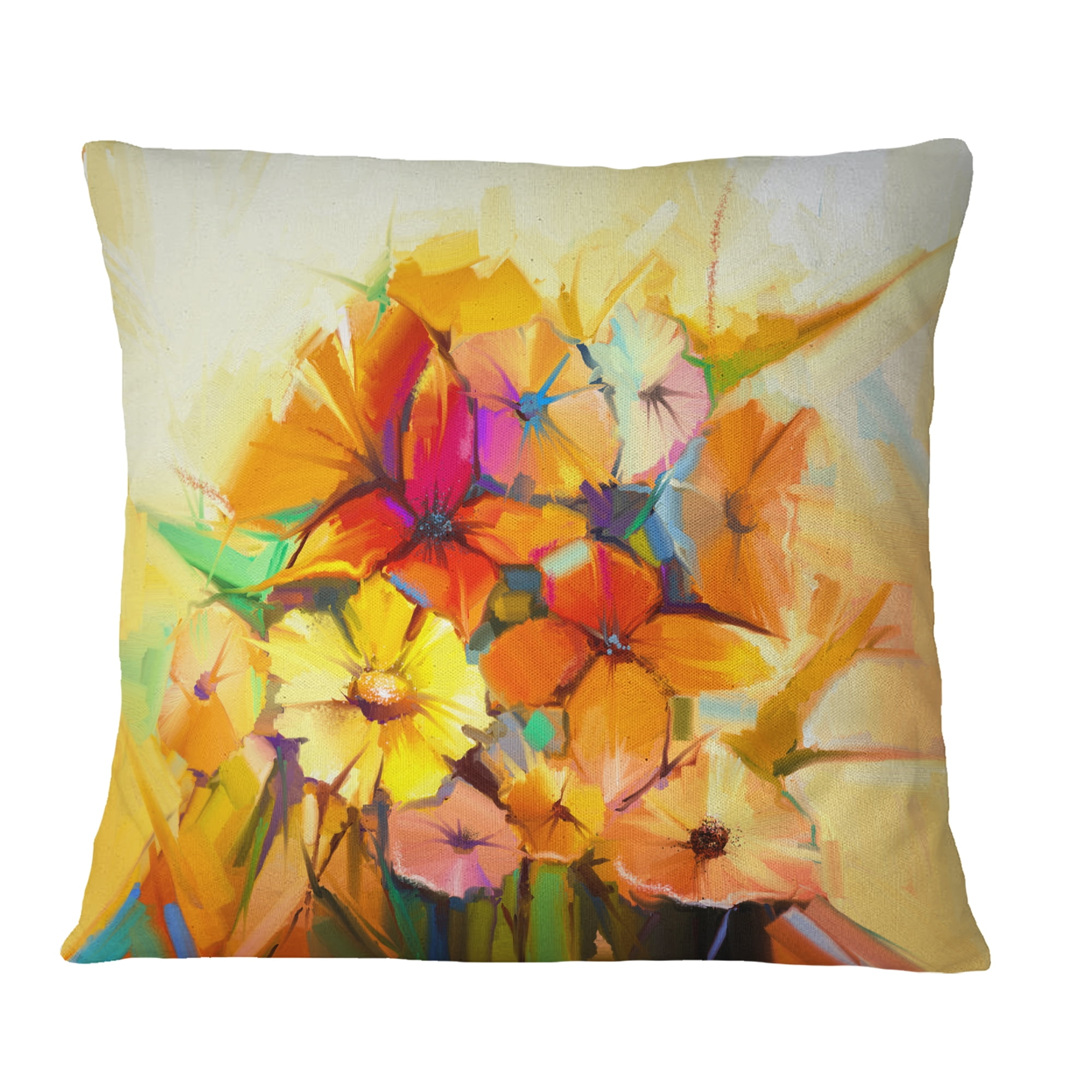 Designart Fantastic Colorful Gerbera Flowers - Floral Throw Pillow - 16x16