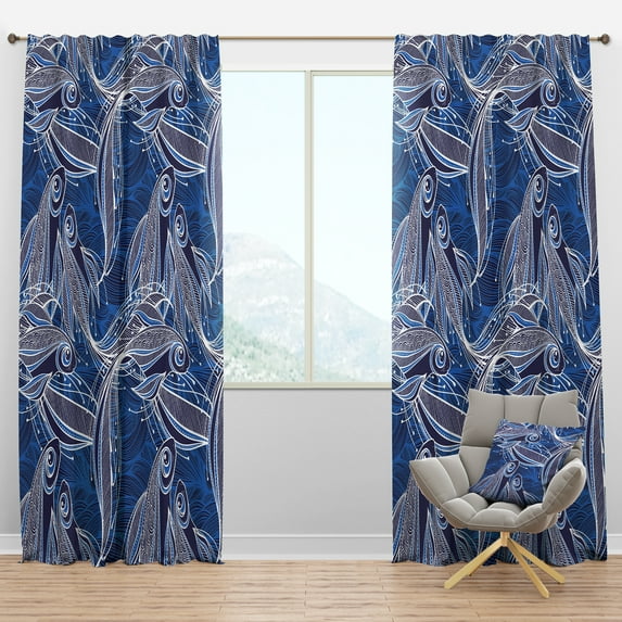 Designart 'Fantastic Fishes With Blue Pattern' Nautical & Coastal Blackout Curtain Panel