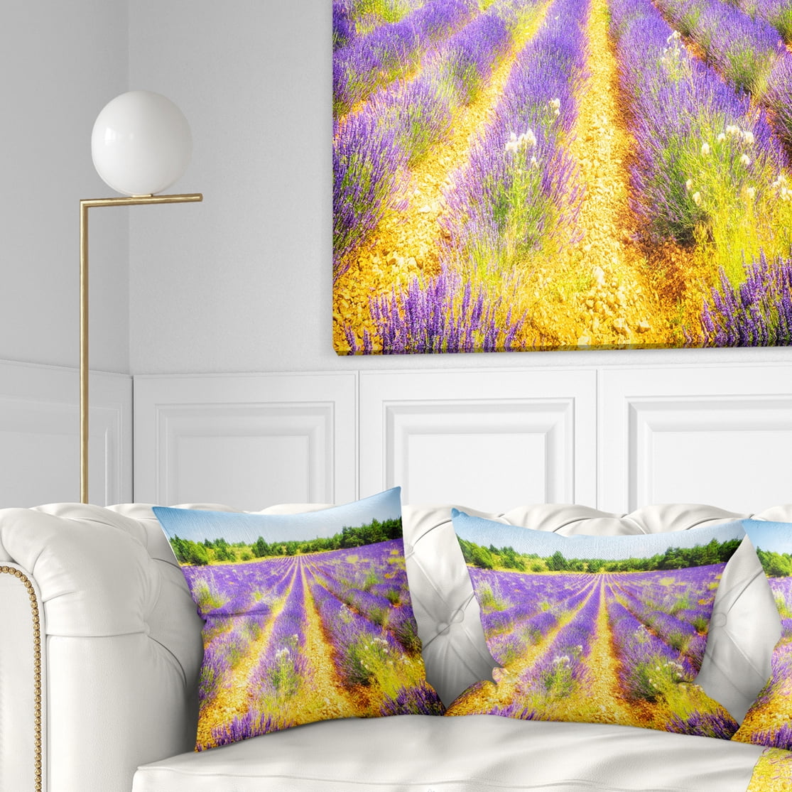 Designart Fantastic Lavender Field of France - Floral Throw Pillow - 18x18