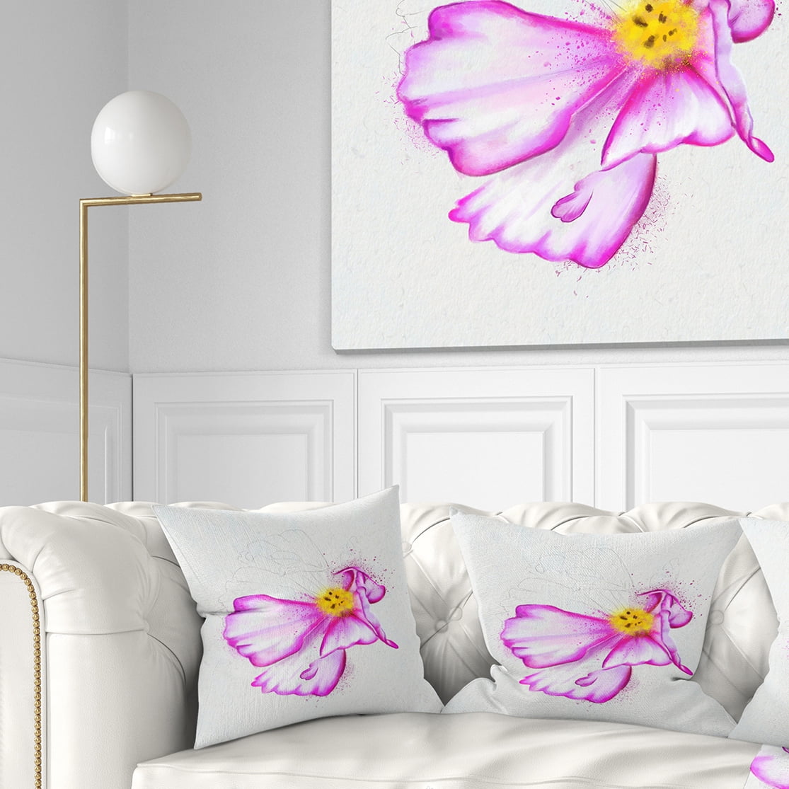 Designart Fantastic Pink Flower Watercolor - Floral Throw Pillow - 18x18