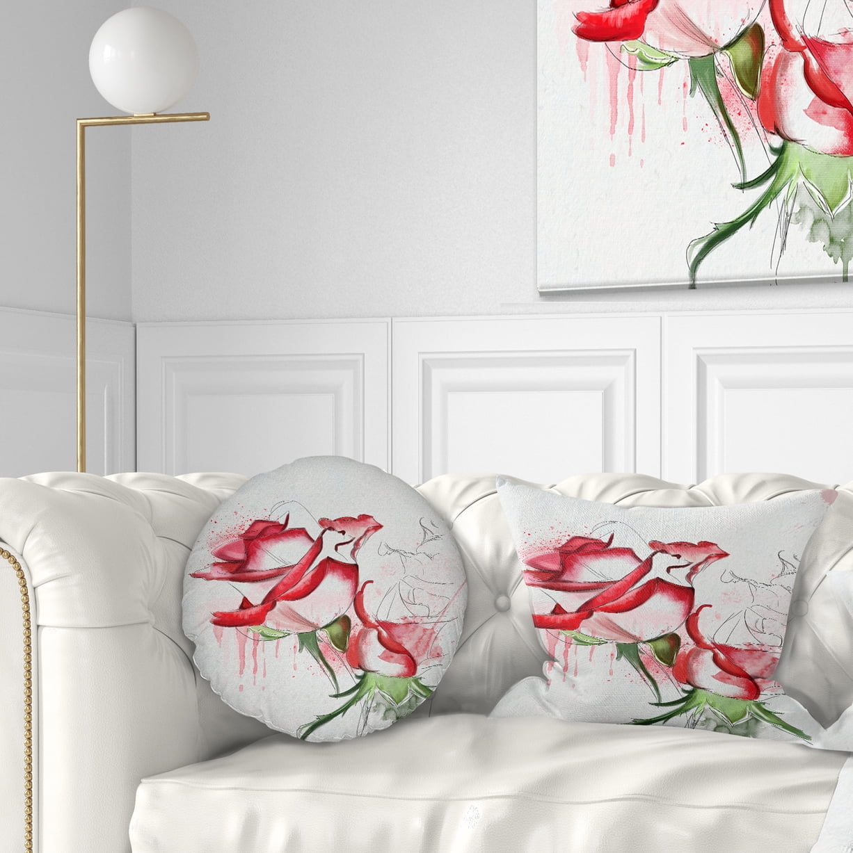 Designart Fantastic Red Roses Watercolor - Floral Throw Pillow - 12x20
