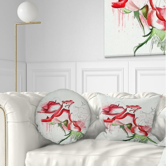 Designart Fantastic Red Roses Watercolor - Floral Throw Pillow - 12x20
