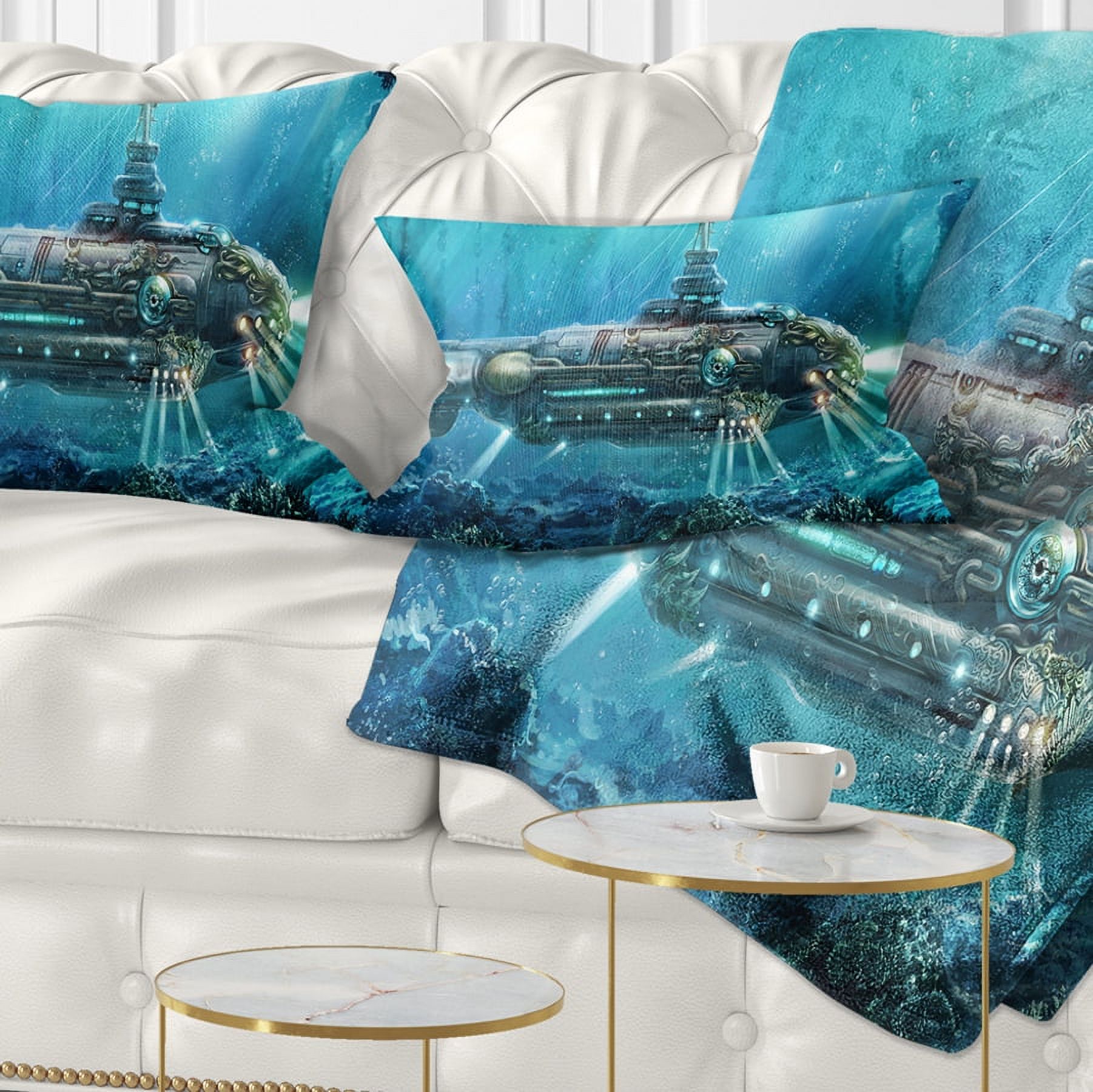 Designart Fantastic Submarine - Abstract Throw Pillow - 12x20