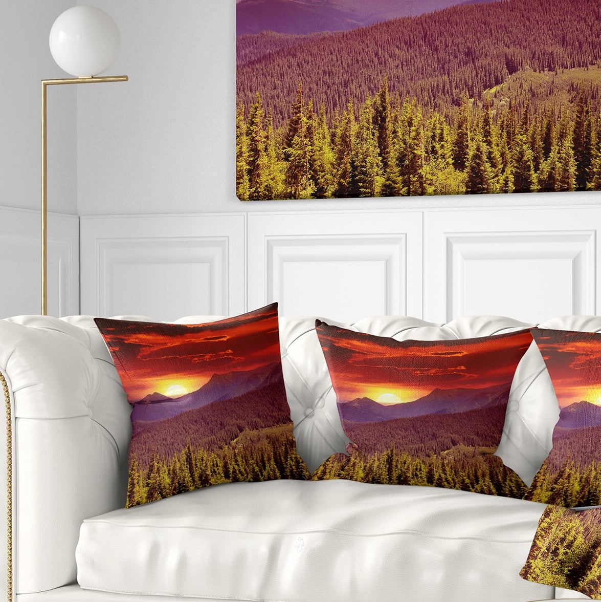 Designart Fantastic Sunrise in Mountains - Landscape Photography Throw Pillow - 18x18
