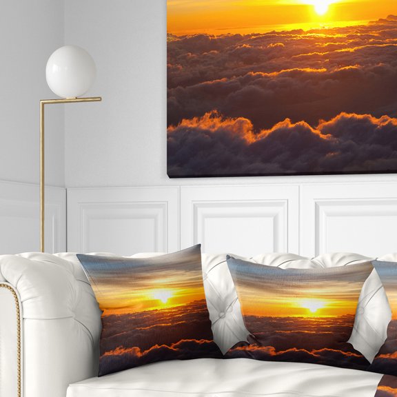 Designart Fantastic Sunset Sky and Clouds - Landscape Printed Throw Pillow - 18x18