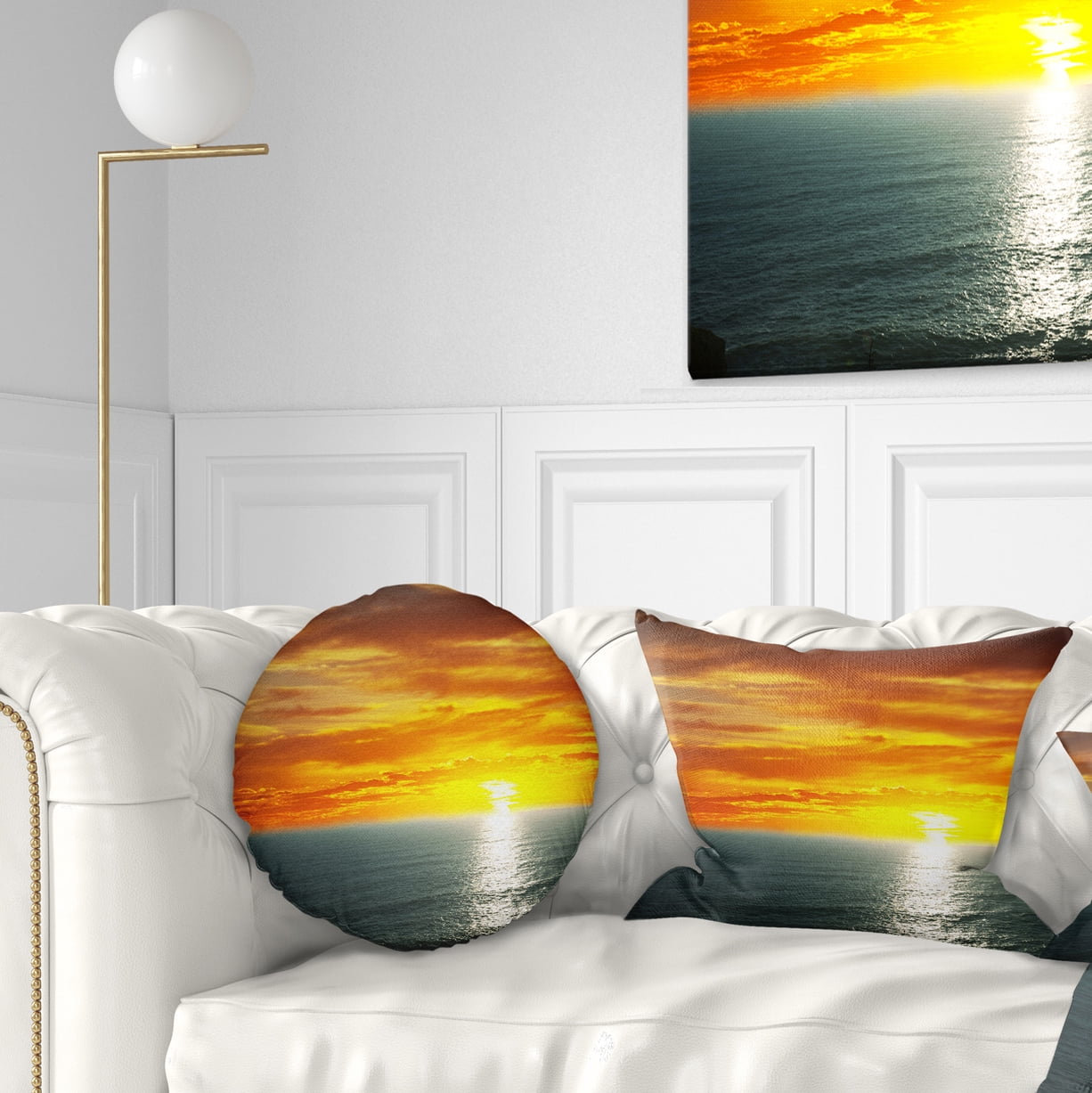 Designart Fantastic Sunset over Sea Waters - Seashore Throw Pillow - 12x20