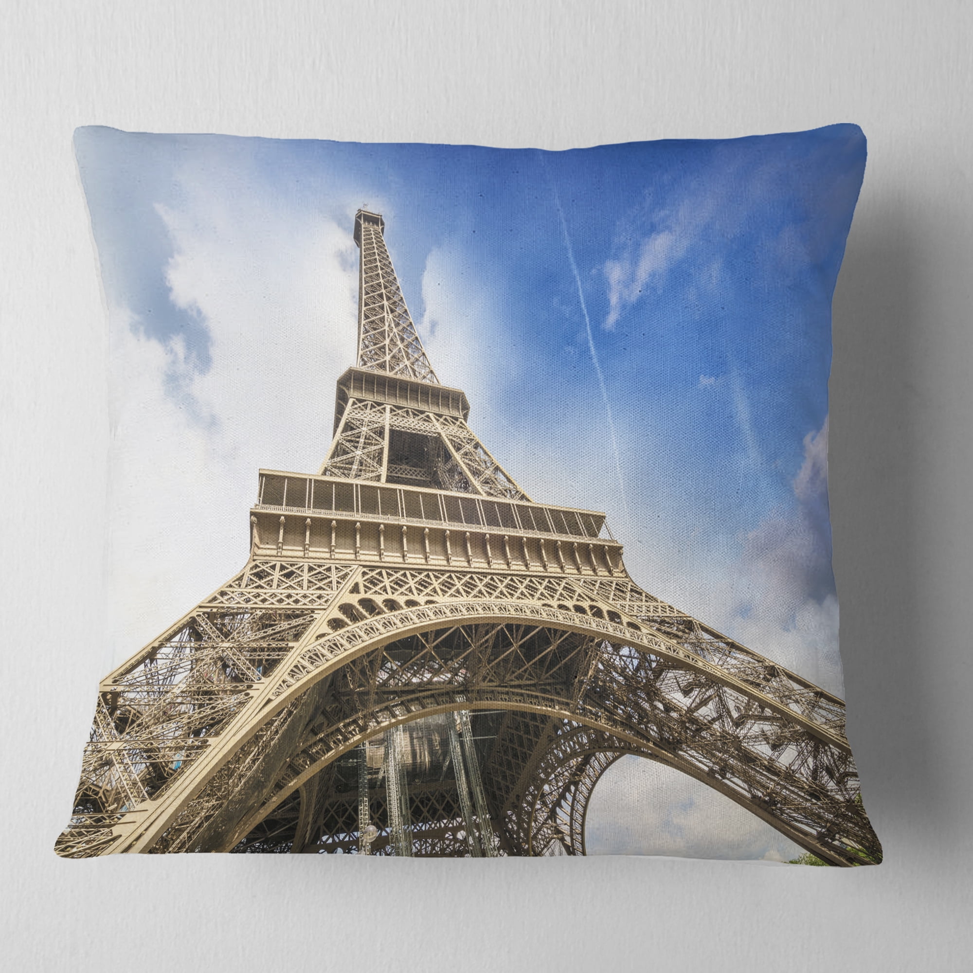 Designart Fantastic View of Paris Paris Eiffel Towerfrom Ground - Cityscape Throw Pillow - 16x16