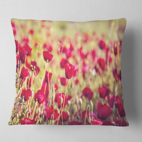 Designart Fantastic View of Wild Poppy Flowers - Flower Throw Pillow - 16x16