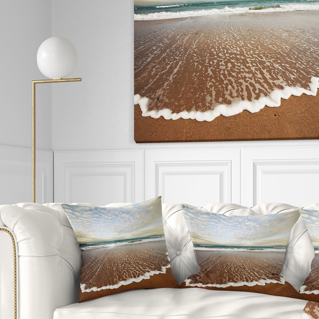 Designart Fantastic Waves and Clouds in Beach - Seashore Throw Pillow - 16x16