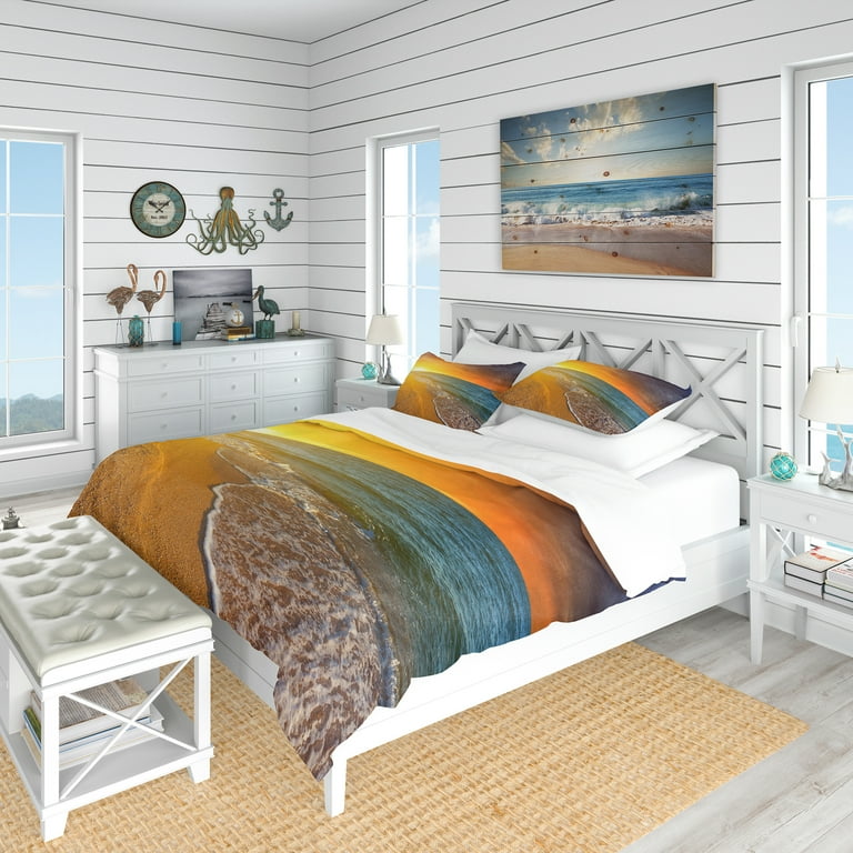 Designart 'Fantastic Yellow Sky in Blue Beach' Coastal Duvet Cover