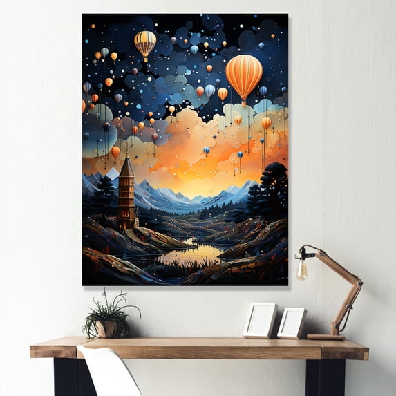 Designart "Fantasy Adventure In High-Flying Balloon" Hot Air Balloon Canvas Wall Art