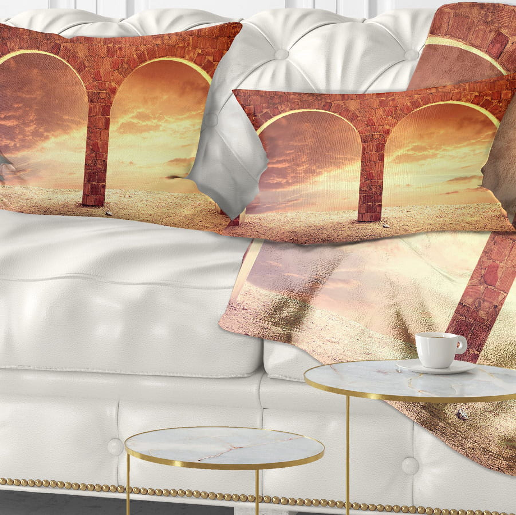 Designart Fantasy Background with two Arches - Landscape Printed Throw Pillow - 12x20