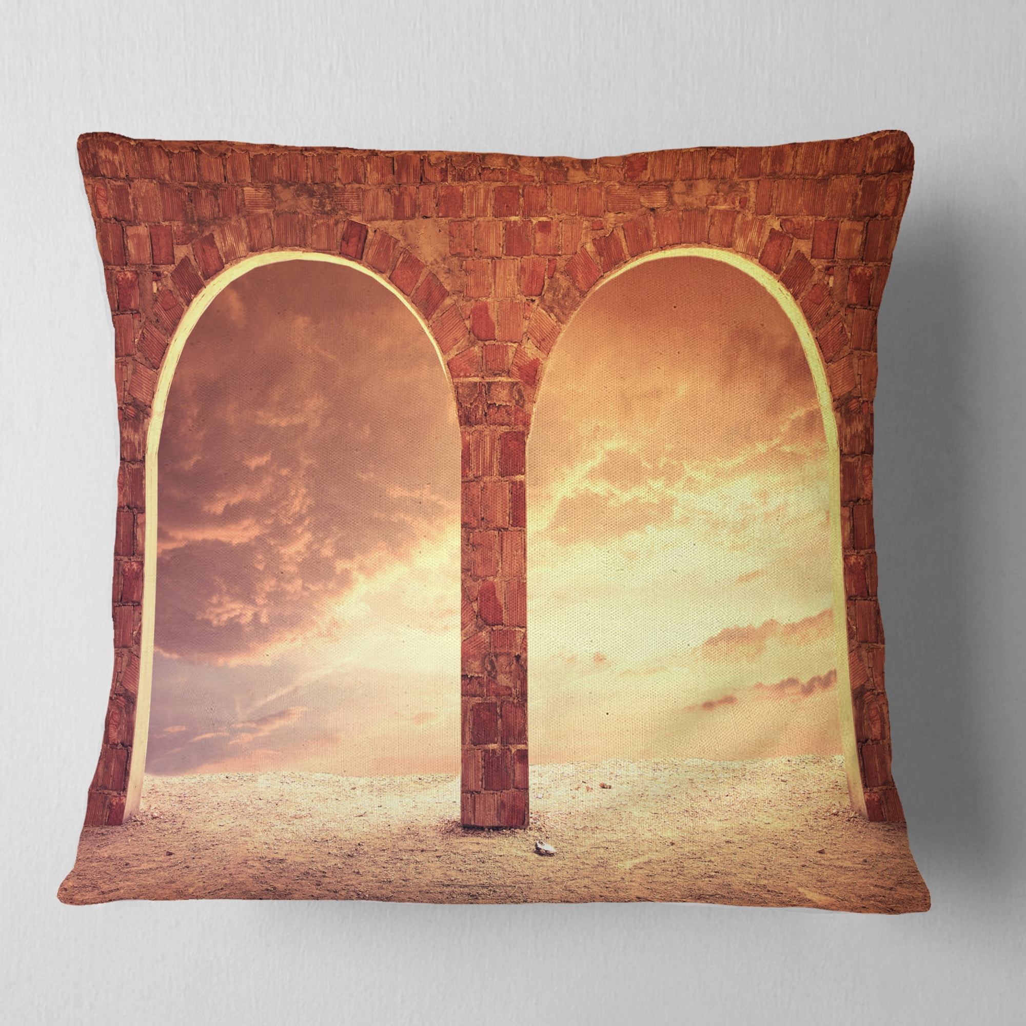 Designart Fantasy Background with two Arches - Landscape Printed Throw Pillow - 18x18