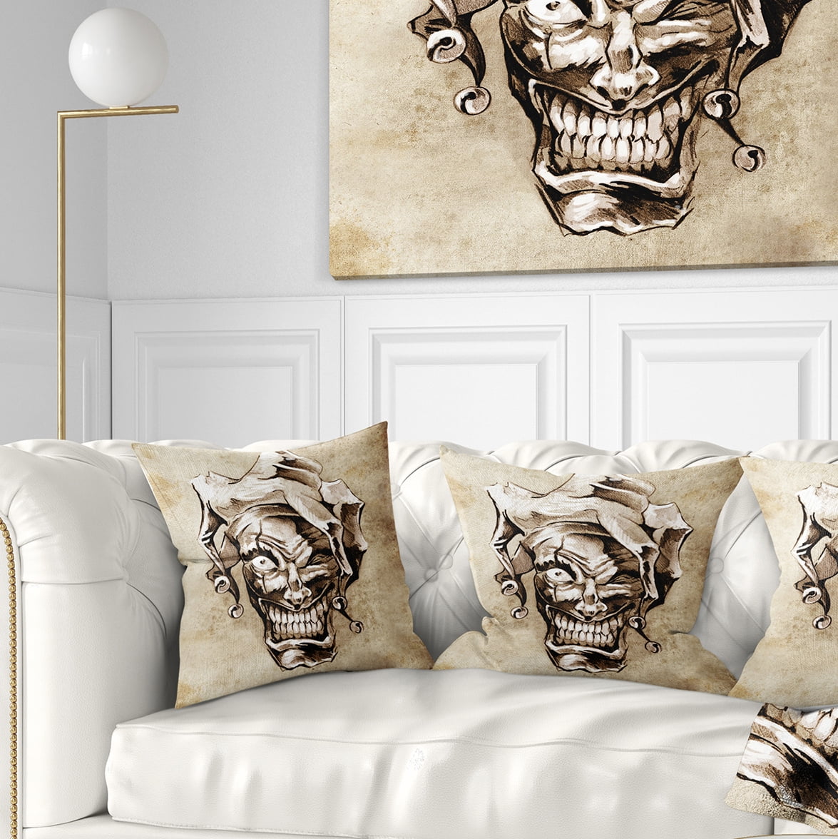 Designart Fantasy Clown Joker - Abstract Portrait Throw Pillow - 18x18