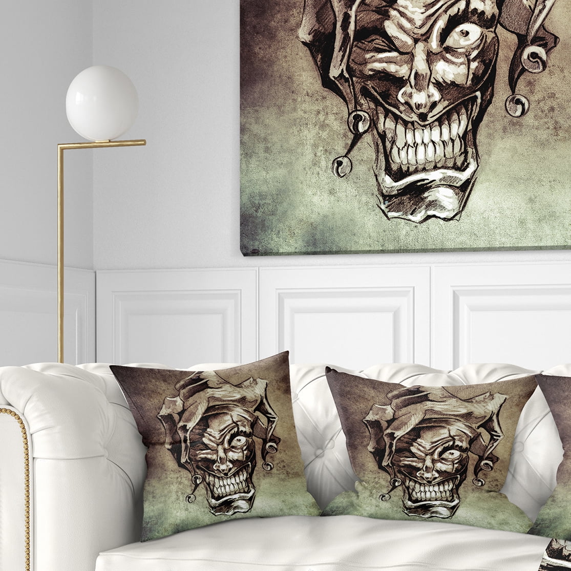 Designart Fantasy Clown Joker Tattoo Sketch - Abstract Throw Pillow - 18x18