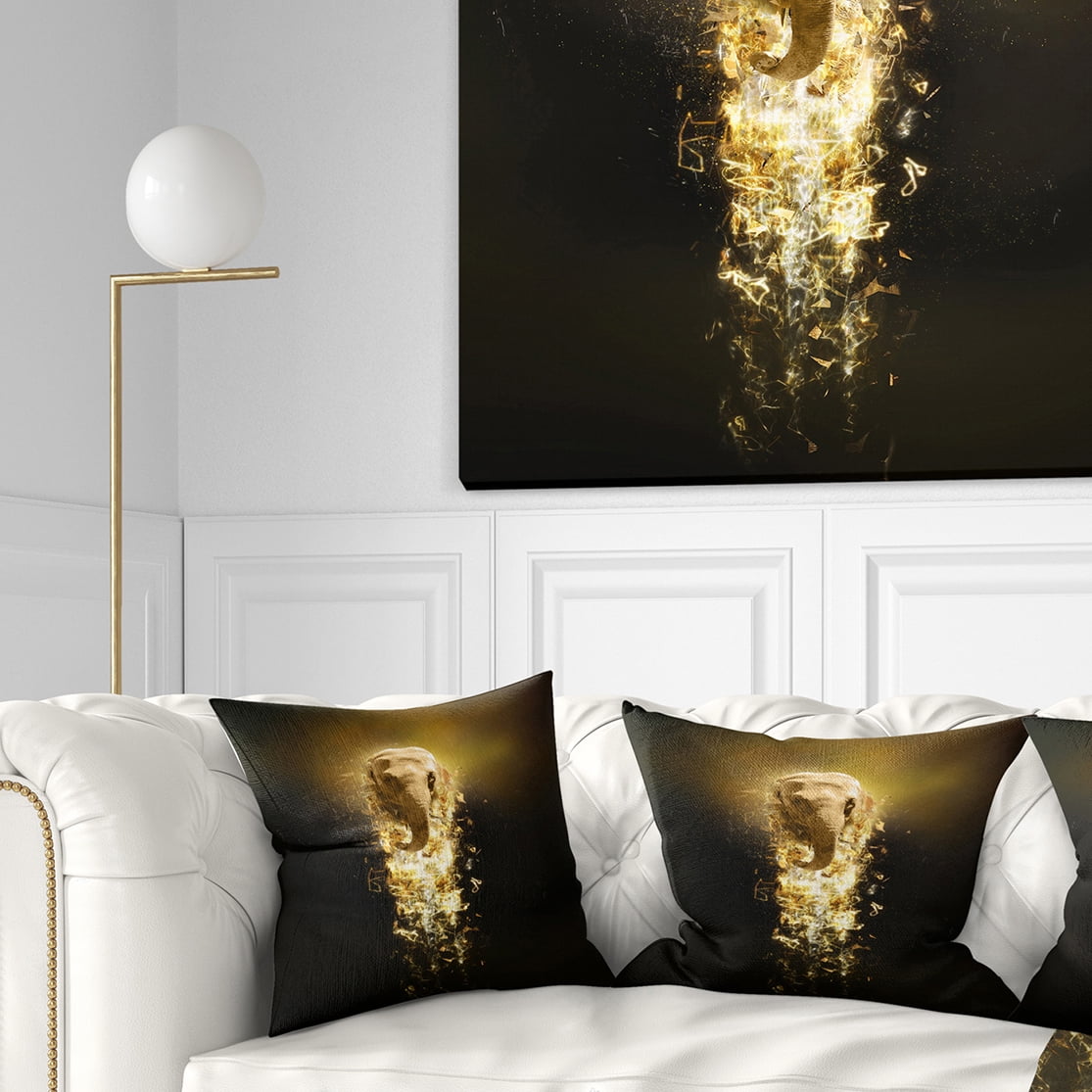 Designart Fantasy Elephant on Black - Animal Throw Pillow - 16x16