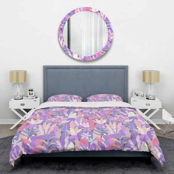 Designart 'Fantasy Flowers In Purple' Mid-Century Modern Duvet Cover Set