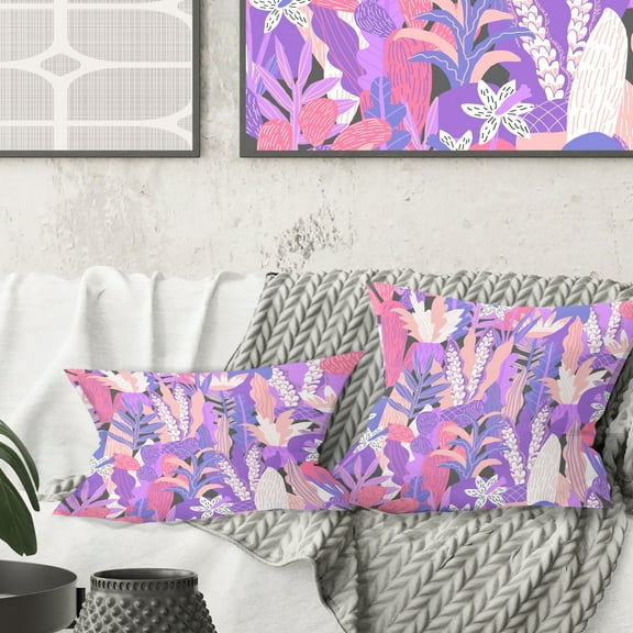 Designart Fantasy Flowers In Purple' Mid-Century Modern Throw Pillow - 16x16
