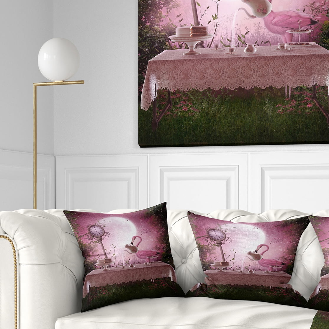 Designart Fantasy Garden with a Flamingo - Modern Landscape Printed Throw Pillow - 16x16
