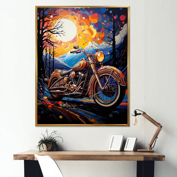 Designart "Fantasy Journey On A Motorcycle I" Motorcycle Floater Framed Wall Decor