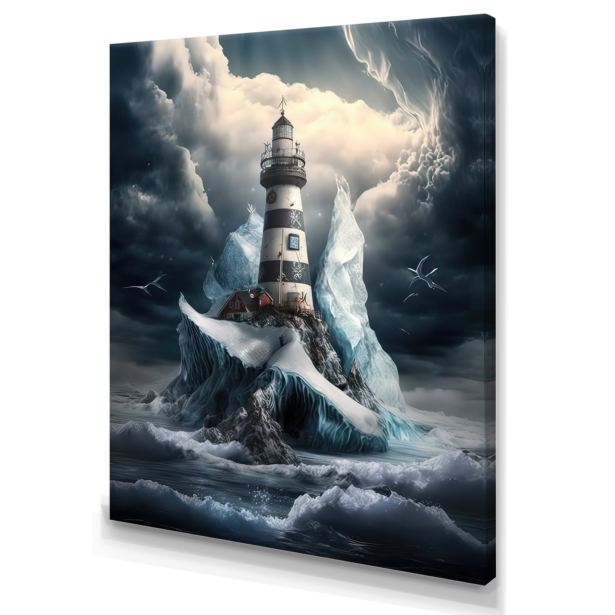 Designart Fantasy Lighthouse In The Arctic Ocean V Canvas Wall Art