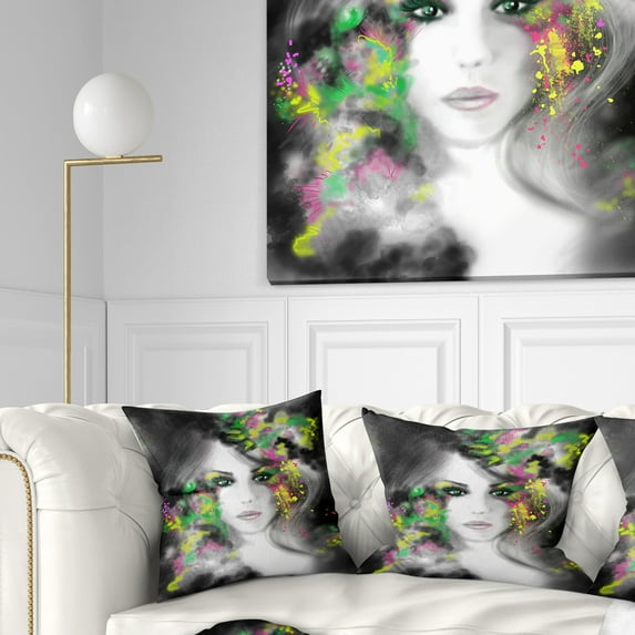 Designart Fantasy Portrait Woman - Abstract Portrait Throw Pillow - 16x16