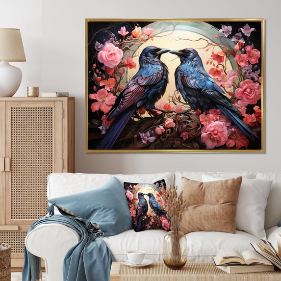 Designart "Fantasy Royalty Among Crows I" Animals Floater Framed Wall Art Print
