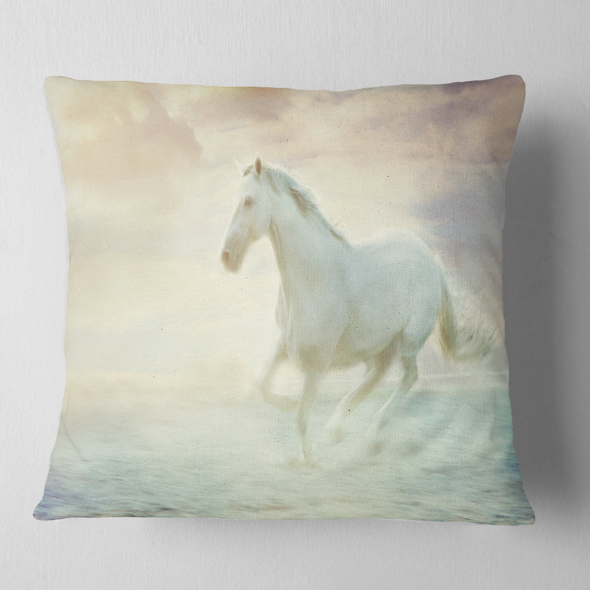 Designart Fantasy White Horse - Animal Throw Pillow - 18x18