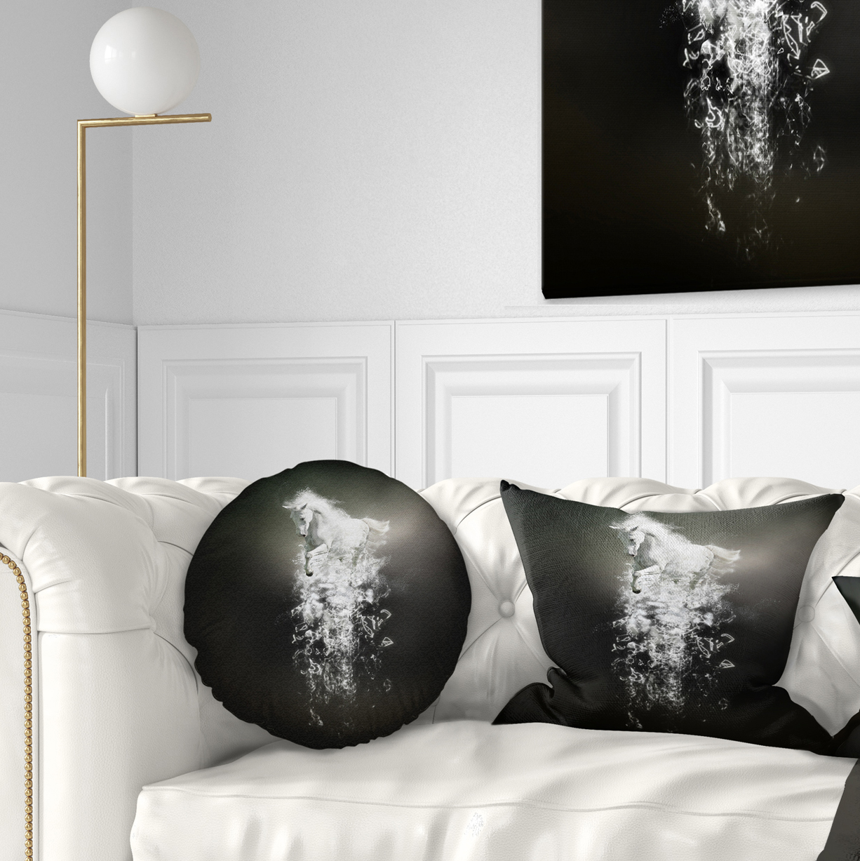 Designart Fantasy White Horse Running - Animal Throw Pillow - 12x20