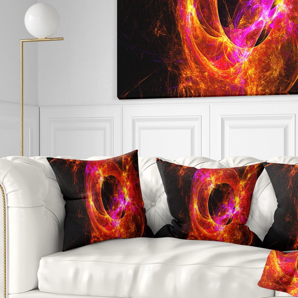 Designart Far Spherical Galaxy Red - Abstract Throw Pillow - 16x16