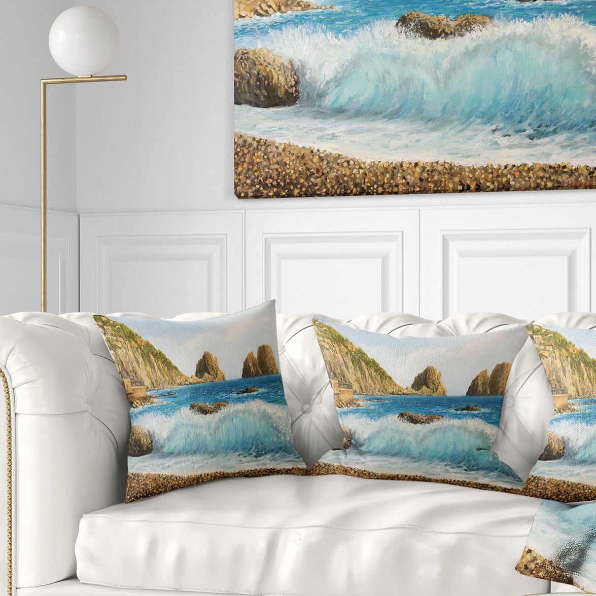 Designart Faraglioni on Island Capri - Seascape Throw Pillow - 18x18