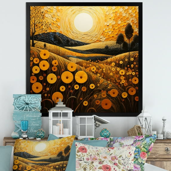 Designart "Farm Golden Harvest Painting II" Farm Floater Framed Canvas Wall Art