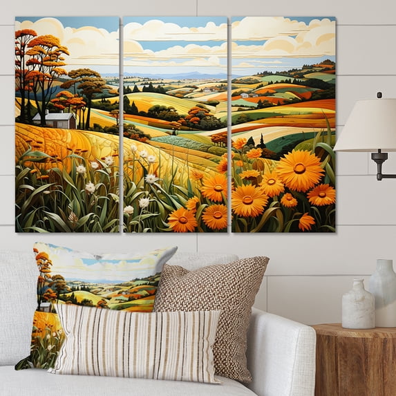 Designart "Farm Harvest Euphony Pastoral III" Farm Metal Wall Art Set