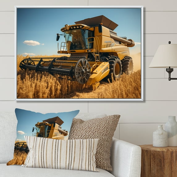 Designart "Farm Harvesting Gold landscape II" Farmhouse Floater Framed Wall Art Living Room