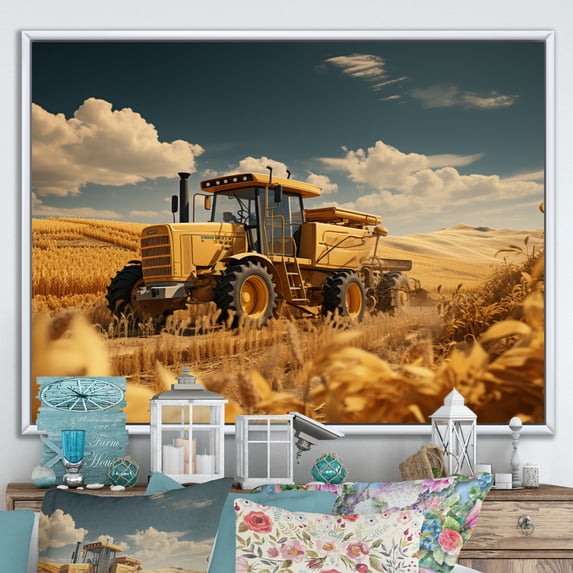 Designart "Farm Harvesting Gold landscape III" Farmhouse Floater Framed Canvas Wall Art