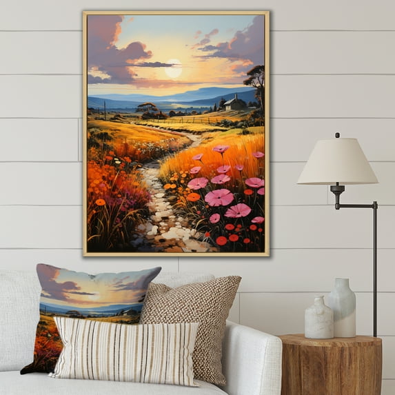Designart "Farm Summer Fauvist landscape V" Floral Floater Framed Canvas Print