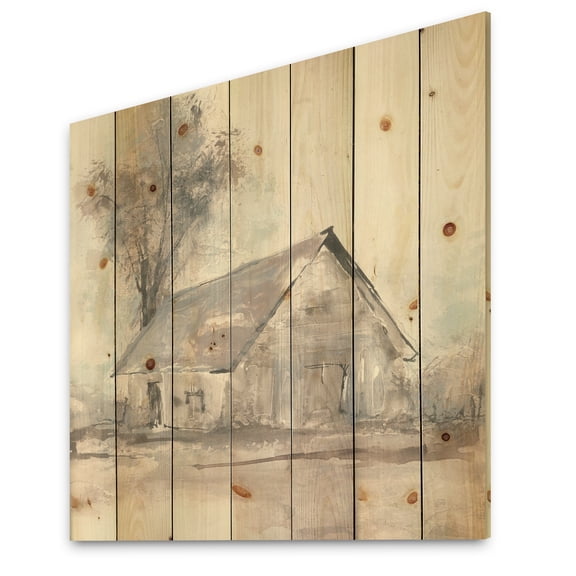 Designart 'Farmhouse Barn Grey III' Modern Farmhouse Print on Natural Pine Wood