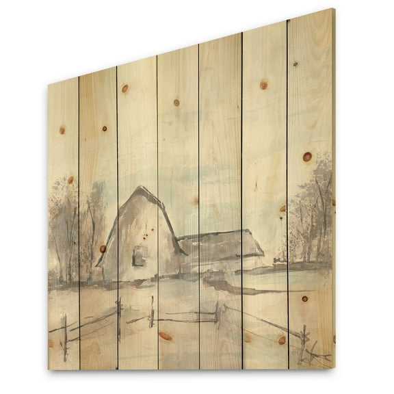 Designart 'Farmhouse Barn Grey VIII' Modern Farmhouse Print on Natural Pine Wood