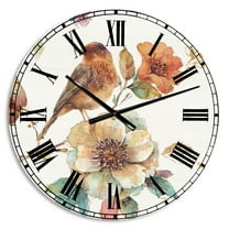 Designart 'Farmhouse Bird on Flower Branch' Farmhouse wall clock