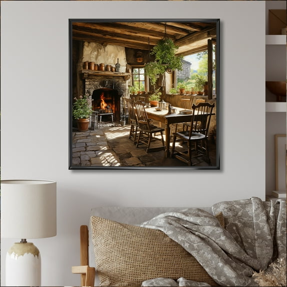 Designart "Farmhouse Family Dinner painting" Countryside Floater Framed Canvas Wall Art