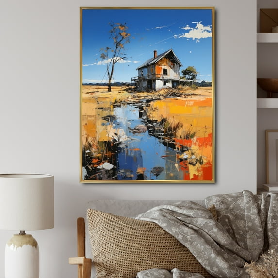 Designart "Farmhouse Farmstead composition An" Landscape & Nature Floater Framed Canvas Wall Art