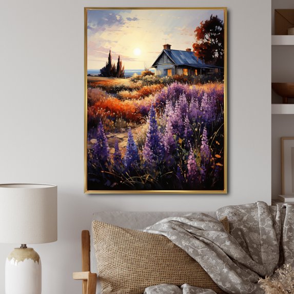 Designart "Farmhouse Garden Pointillism I" Landscape & Nature Floater Framed Canvas Art Print