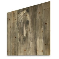 Designart 'Farmhouse Horse' Modern Farmhouse Print on Natural Pine Wood