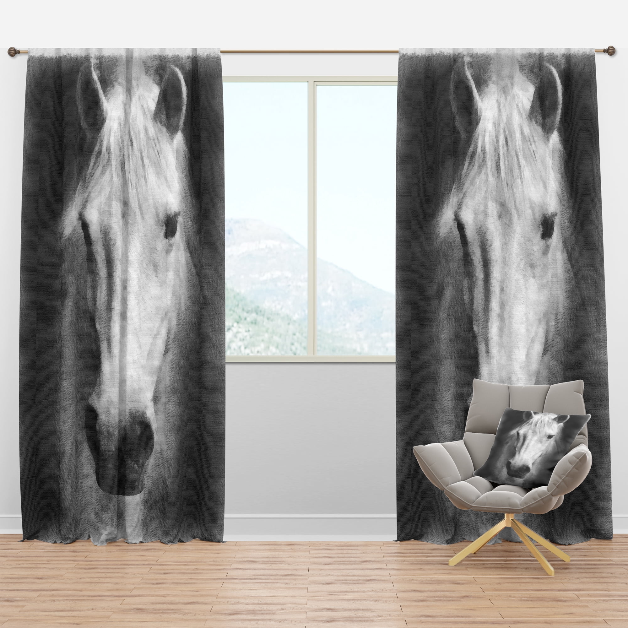 Designart 'Farmhouse Horse Portrait I' Farmhouse Blackout Curtain Panel