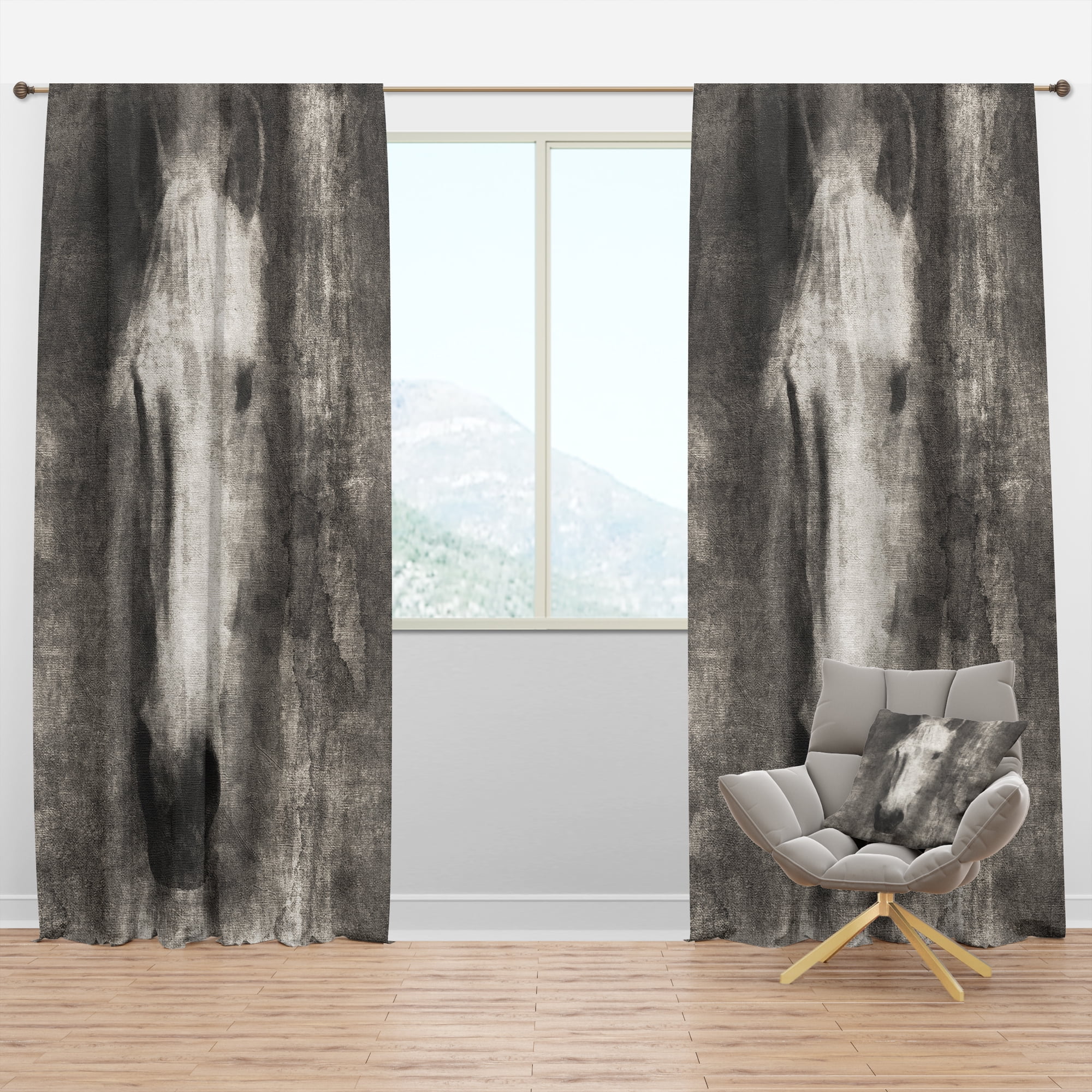 Designart 'Farmhouse Horse Portrait II' Farmhouse Blackout Curtain Panel